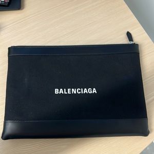Balenciaga Medium Cotton Canvas / Calfskin Leather Zip Case, Pouch, iPad case
